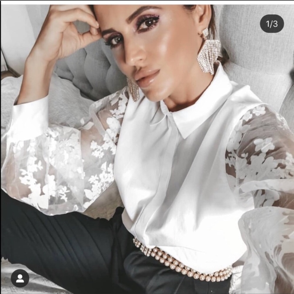 ZARA Organza Sleeve Shirt SS2020 Sz XS
